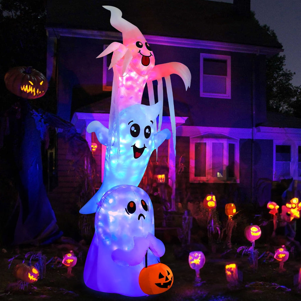 GOOSH Halloween Inflatables 9.8 FT Halloween Ghost Inflatable with Built-in LEDs, Scary Inflatable Ghost Blow up Overlap Ghost, Outdoor Halloween Decorations Ghost Inflatable for Halloween Holiday Pa