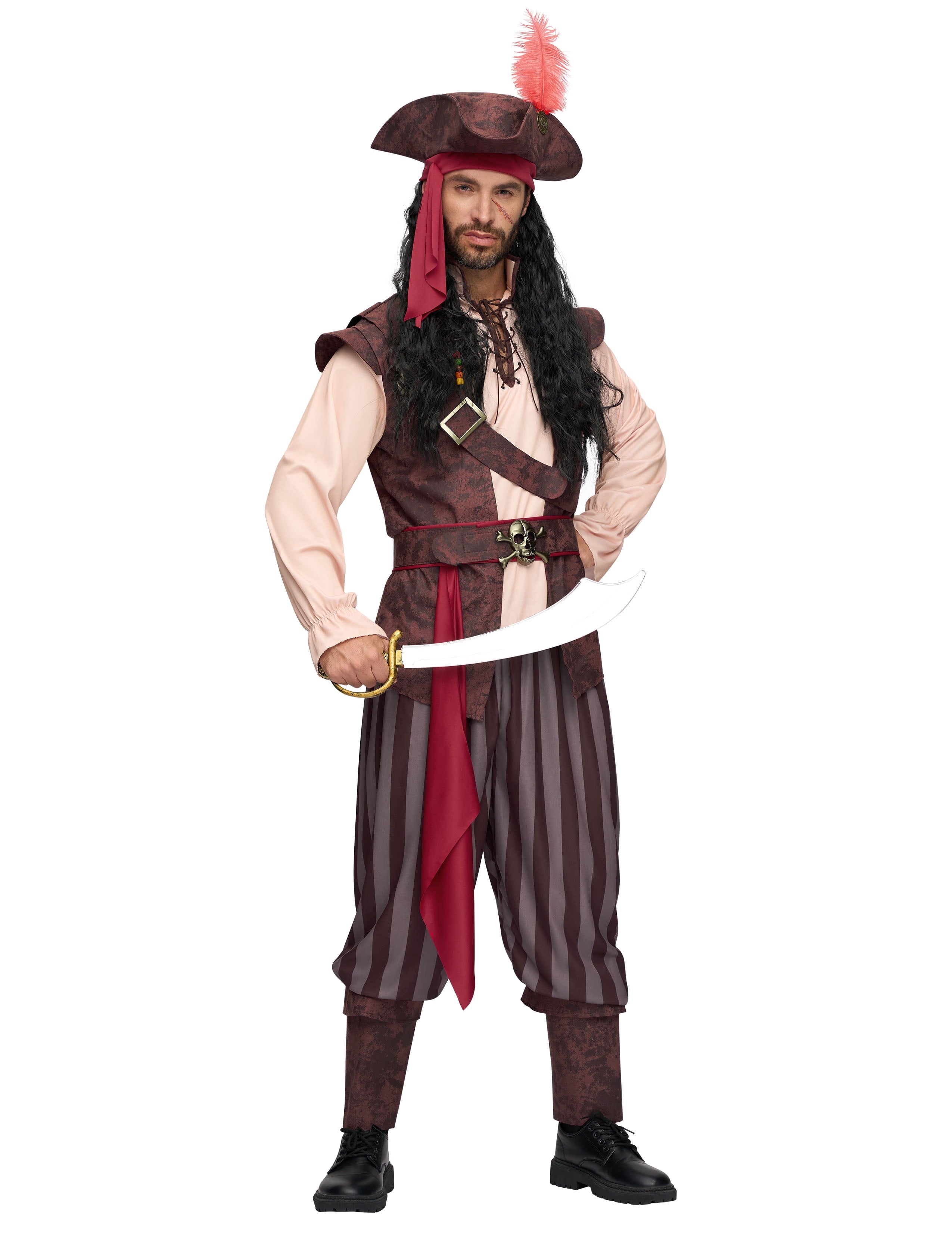 Joyfy Men Pirate Costume Set, Adult Halloween Costume Renaissance Medieval Viking Pirate Costume for Halloween Fancy Dress Up Party Cosplay