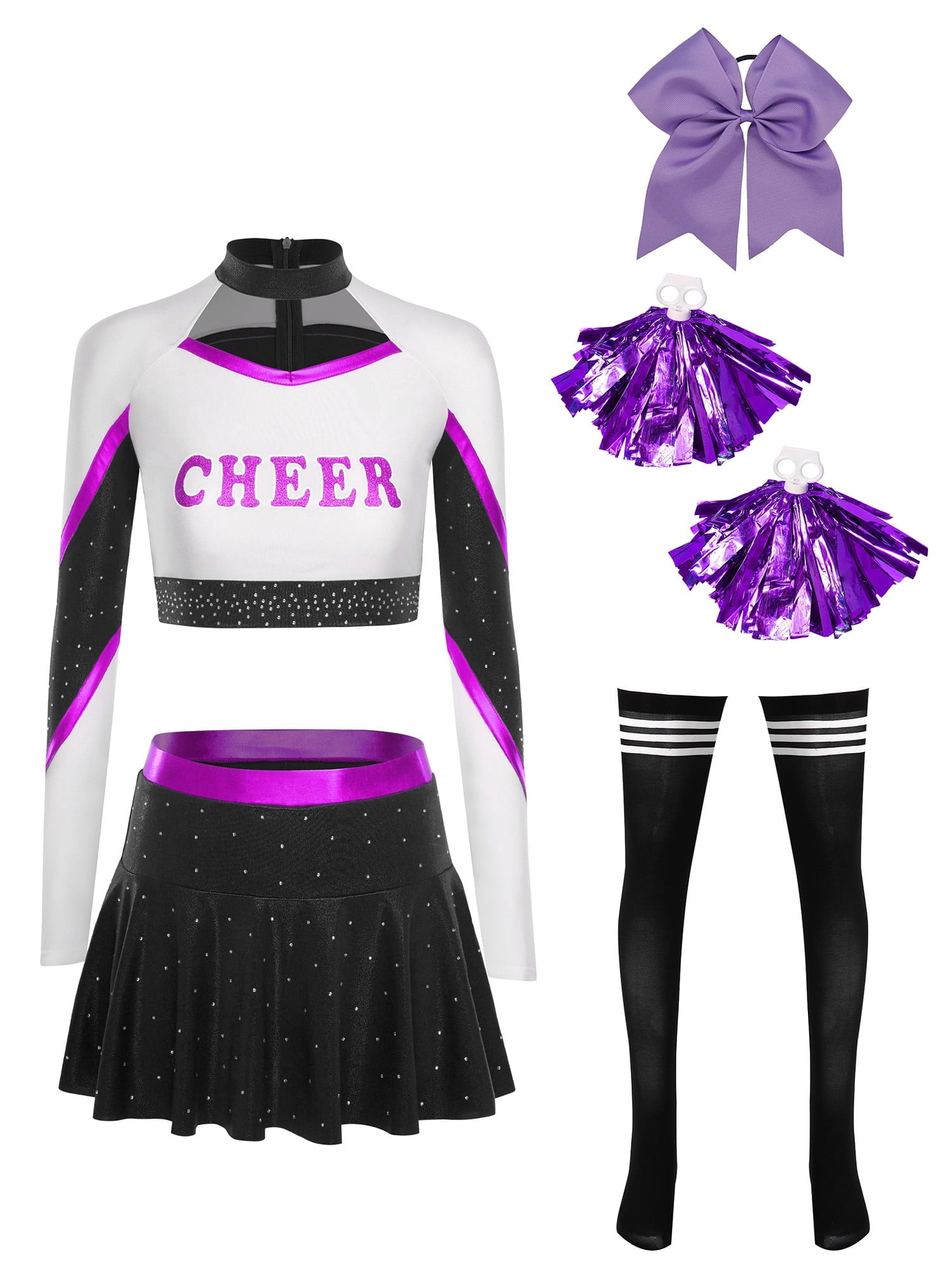 iiniim Womens Cheer Leader Costumes Set Schoolgirl Cheerleading Cosplay Halloween Party Uniform Purple XL