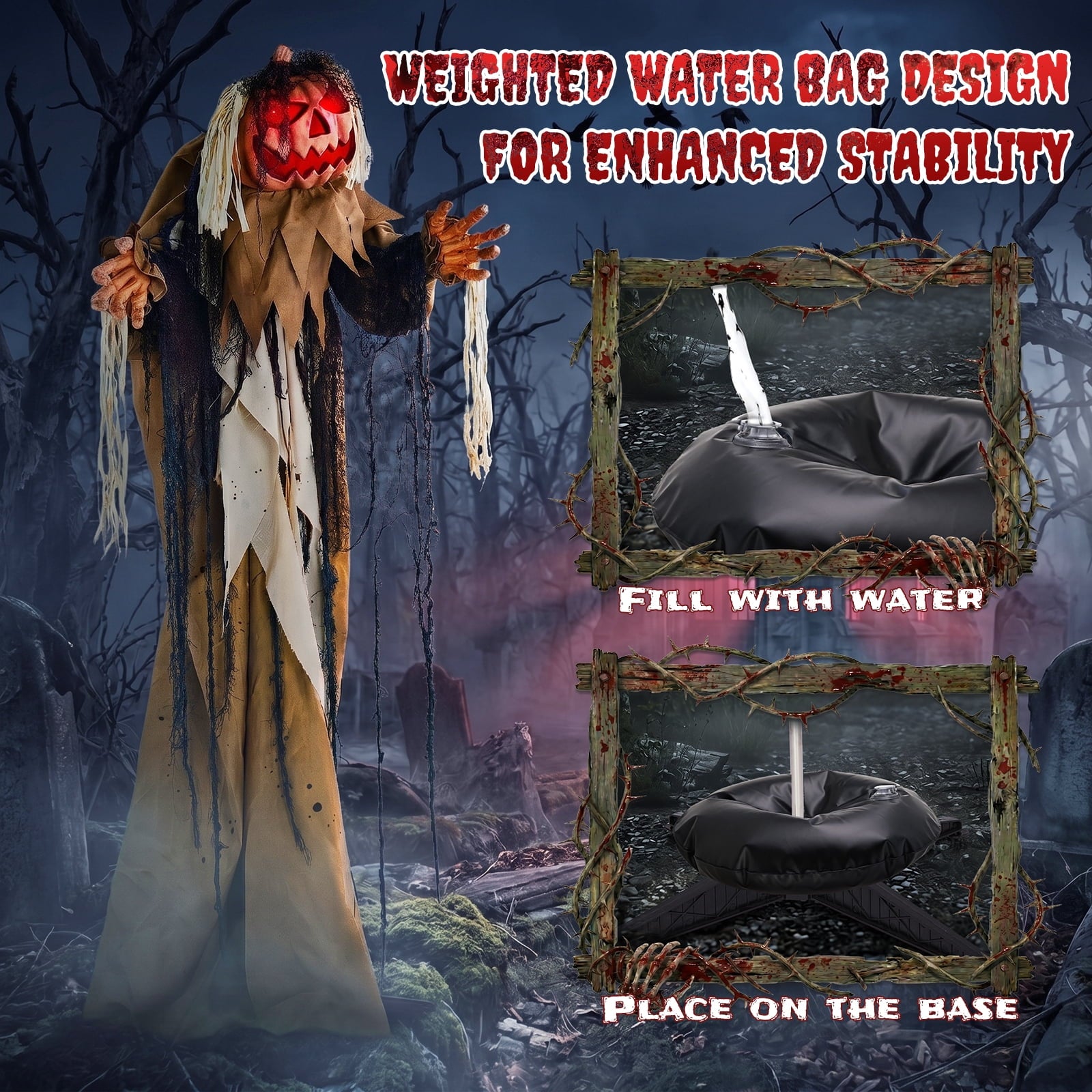 Ktaxon 6ft Pumpkin Man Animated Animatronic Decoration Creepy Halloween w/ Classic Cape Creepy Cloaked Jack-o'-Lantern for Porch & Yard