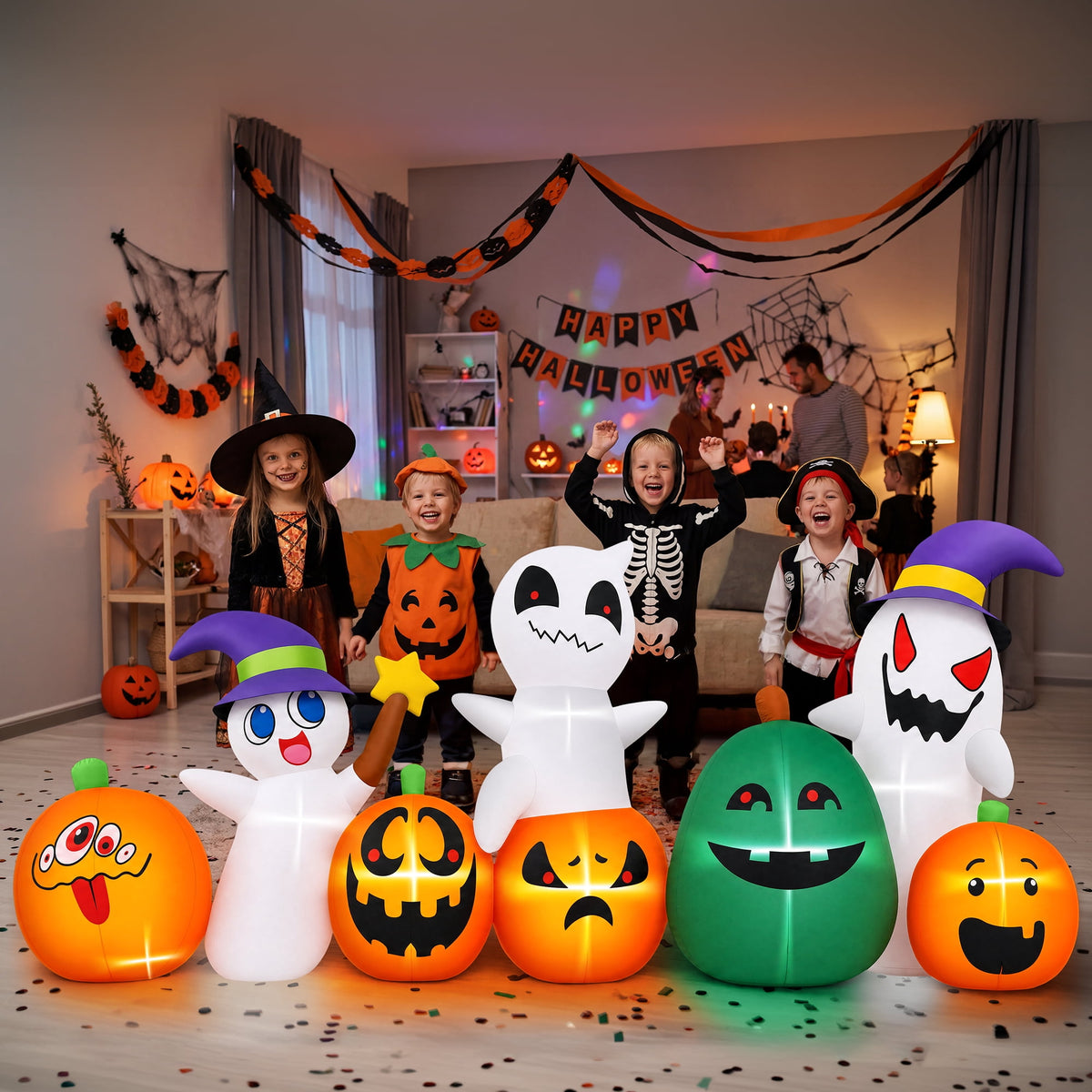 Firstness 7ft Long Halloween Inflatable with Lights,Pumpkin Ghost for Outdoor Decorations