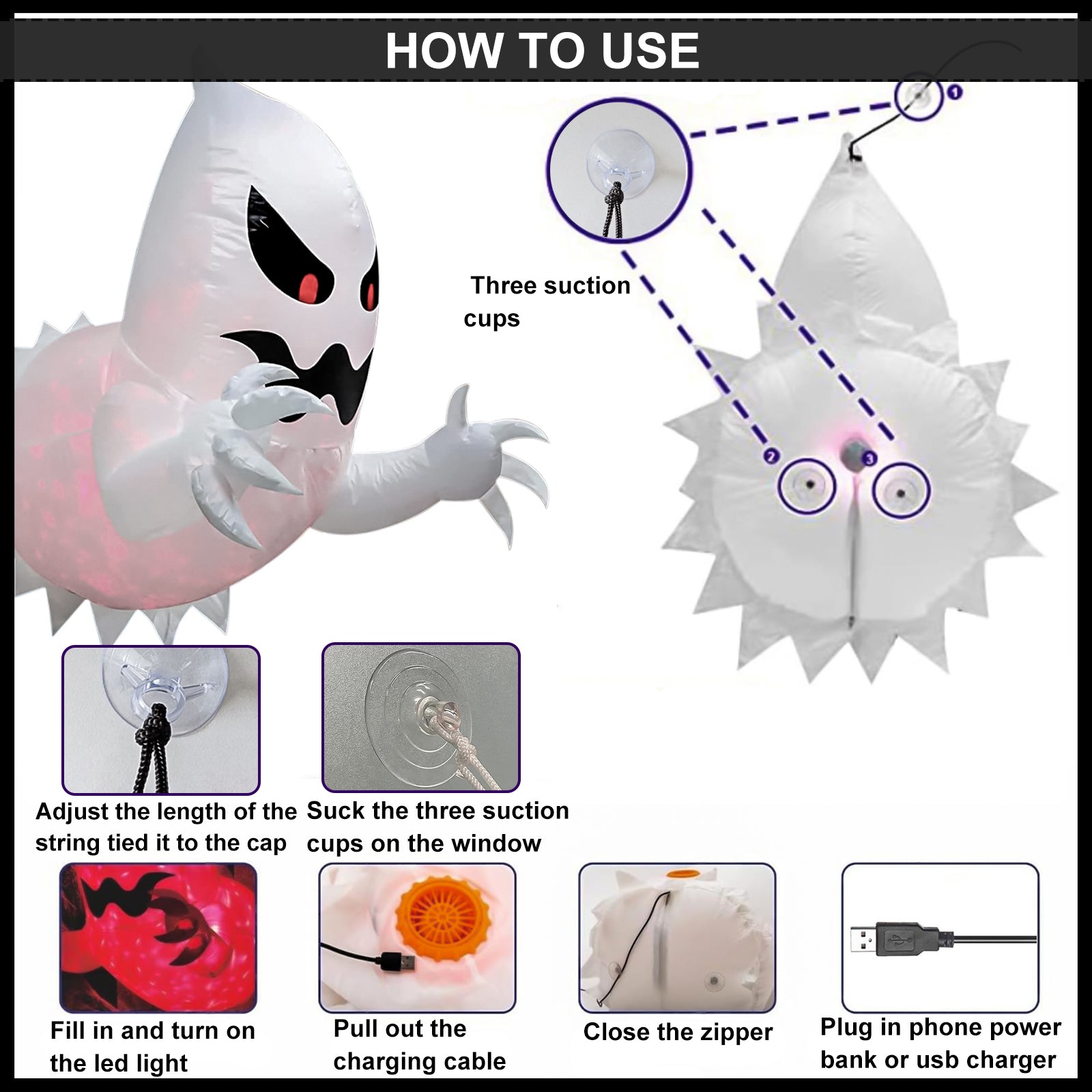 AGCAN Halloween Hanging Ghost Decorations, 2 Pack 19.69" Screaming Ghosts with 3 Lighting Modes for Outdoor Yard Tree Porch Garden Party Holiday Decor