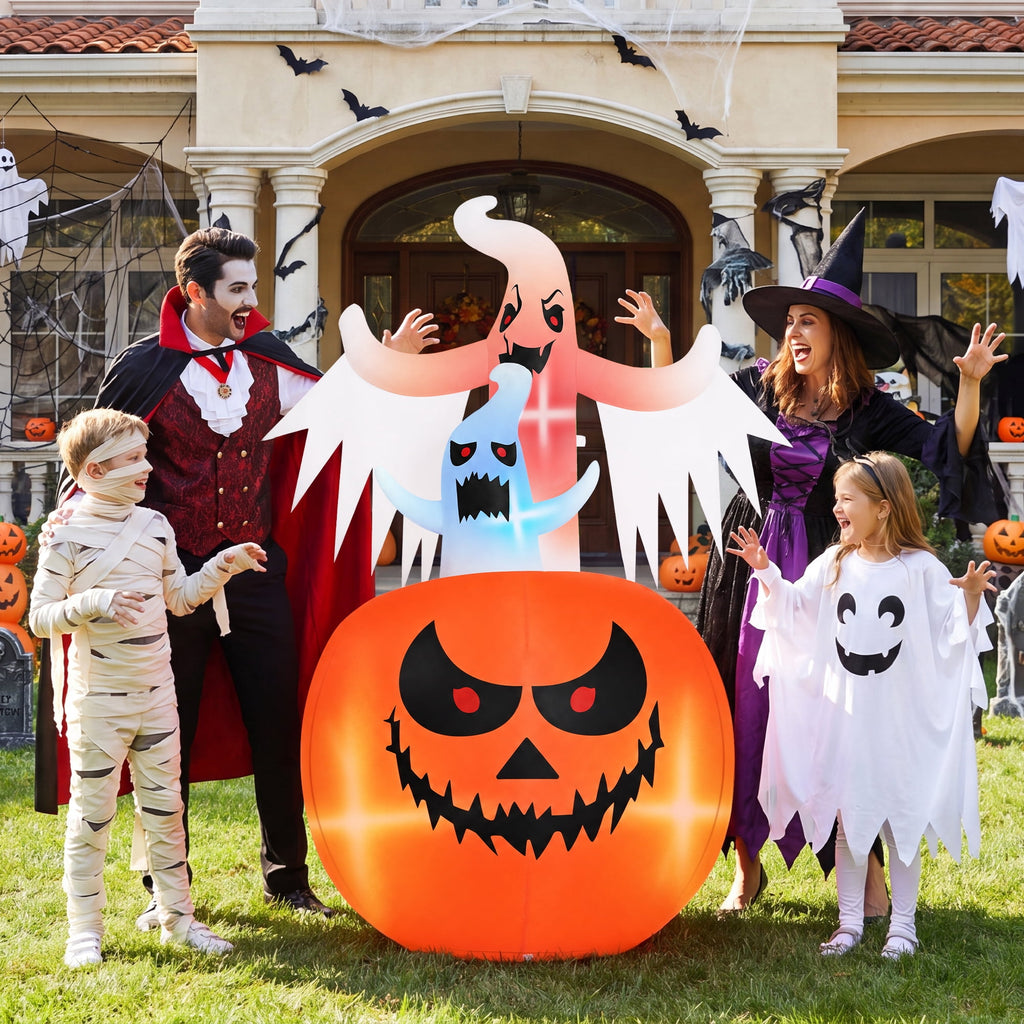 Firstness 6ft Tall Halloween Inflatable,Ghosts Pumpkin with Colorful Flashing Lights,Blow ups Halloween Outdoor Decorations