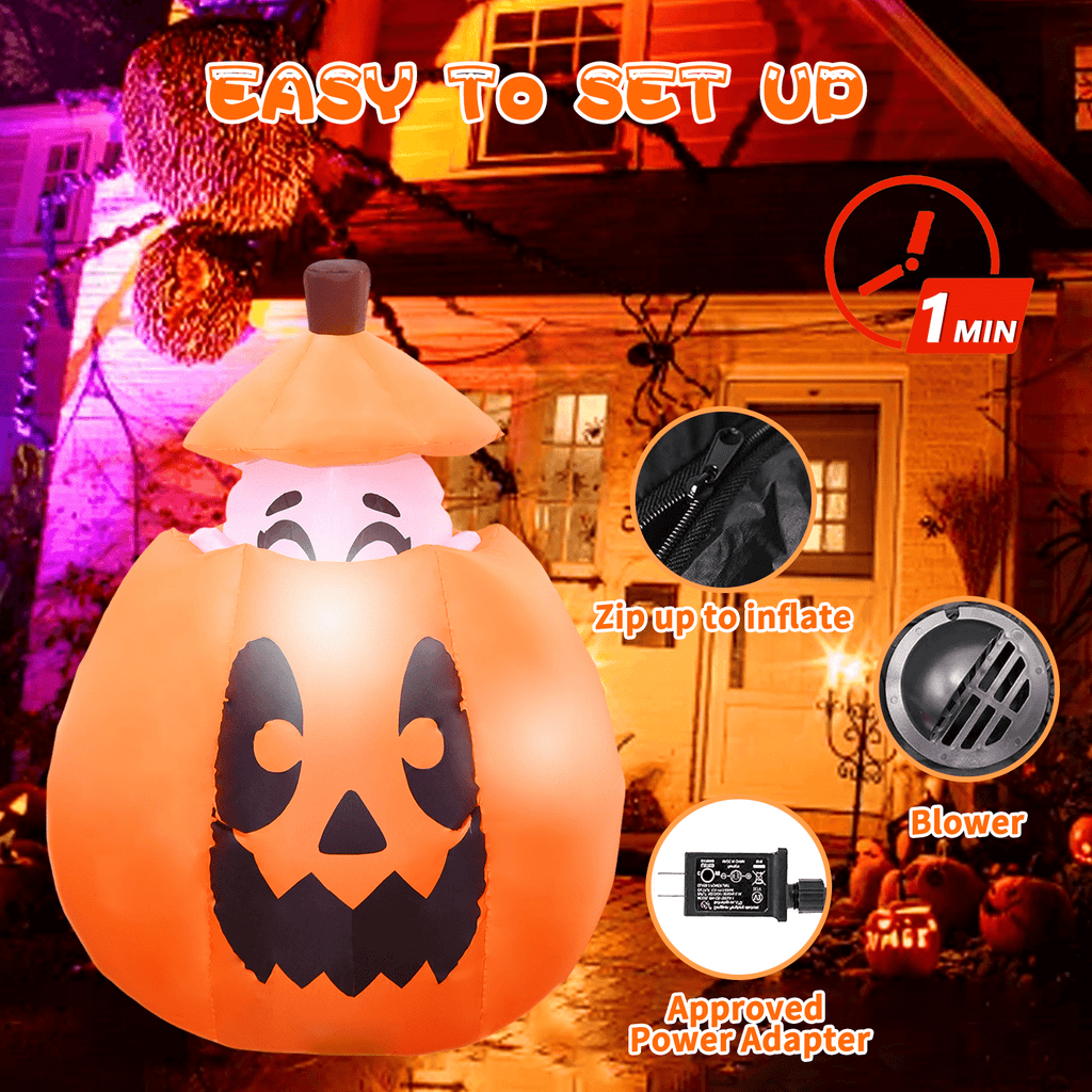 KINQUINN 5FT Halloween Inflatables Decorations Outdoor, Pop Up Halloween Blow Ups Pumpkin Yard Decorations with LED Lights for Garden, Lawn, Home, Yard, Indoor, Outside, Party, Porch