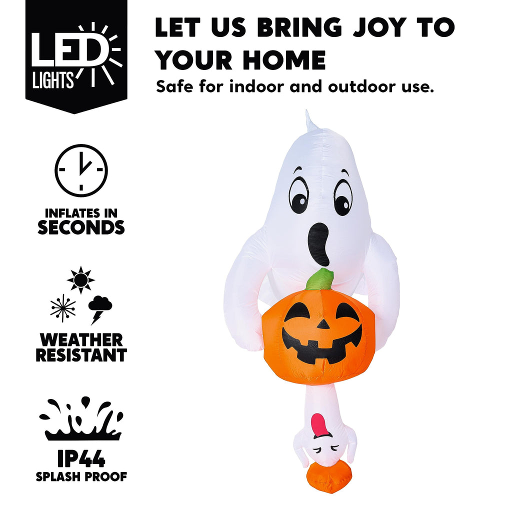 Joyfy 4.5 FT Halloween Inflatable Decorations Outdoor Scary Flying Ghost Broke Out from Window with Built-in LED Blow Up Inflatable for Window Decoration Yard Garden Lawn Decor