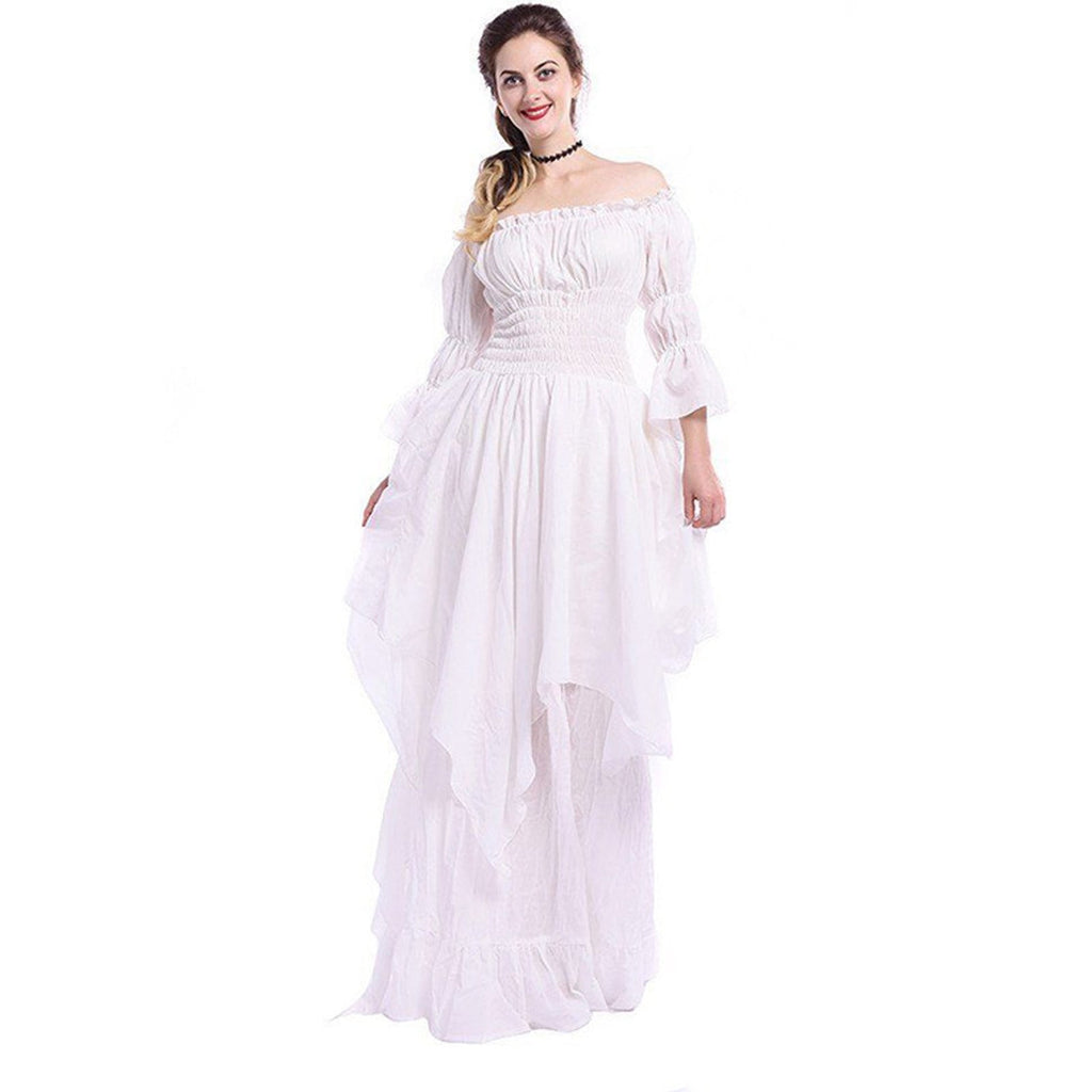 Hvyesh Victorian Dress, Renaissance Costume Women Off Shoulder Long Bell Sleeve High Low Dress Medieval Dresses Peasant Gothic Fairy Witch Dress