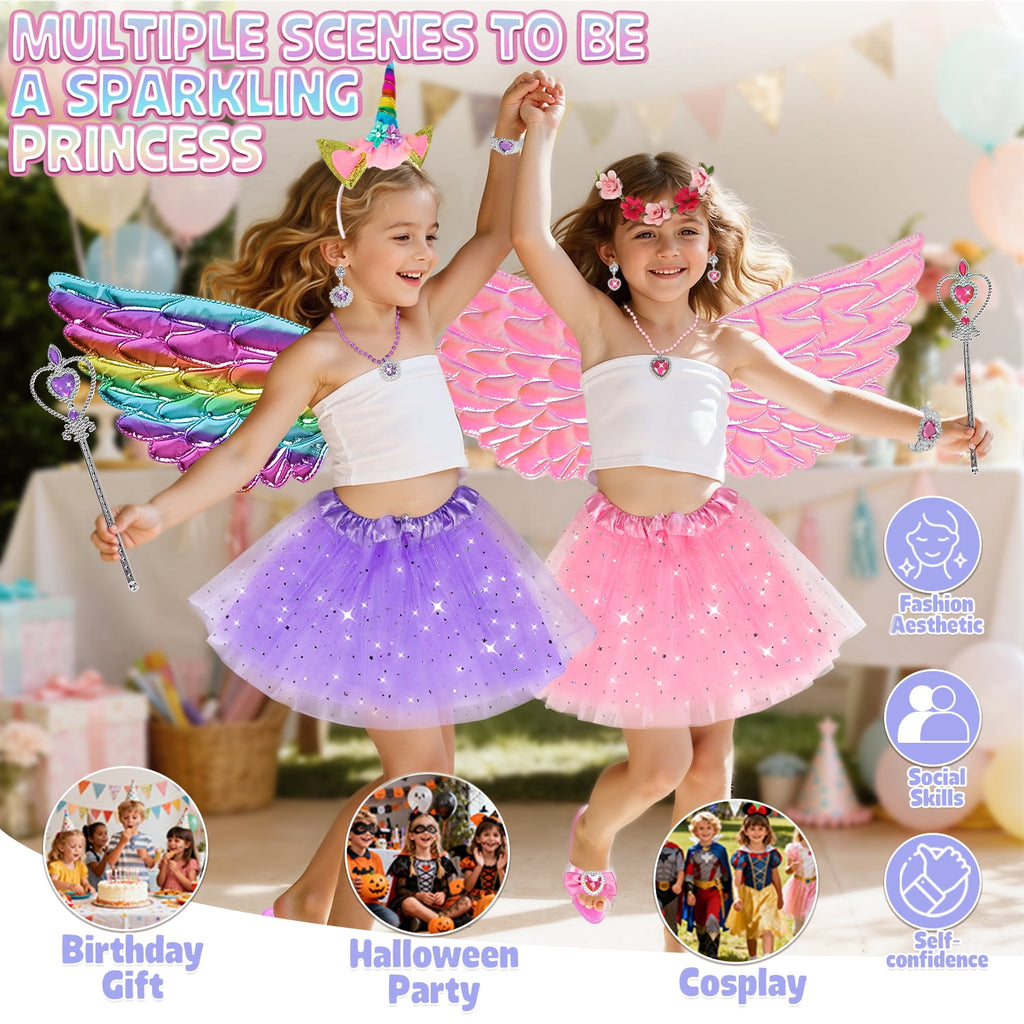 Princess Dress Up Toddler Girl Toys, Dress Up for Girls 3 4 5 6 Year Old, Princess Toys for Toddler, Upgraded with 3 Sets, Include Jewelry, Crown, Shoes, Princess Wand...Birthday Gift