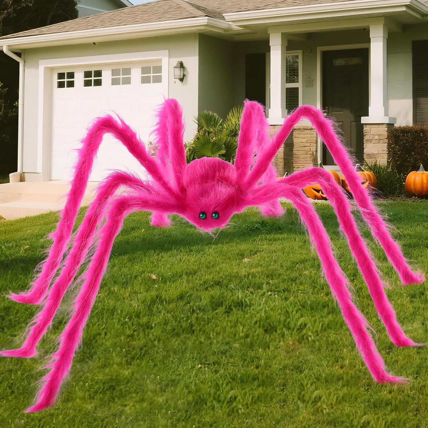 Joyfy 5 ft Scary Giant Spider Halloween Decorations Outdoor,Poseable Spider Lifelike Hairy Prop for Yard,Haunted House,Tree or Porch Party Decorations,Black