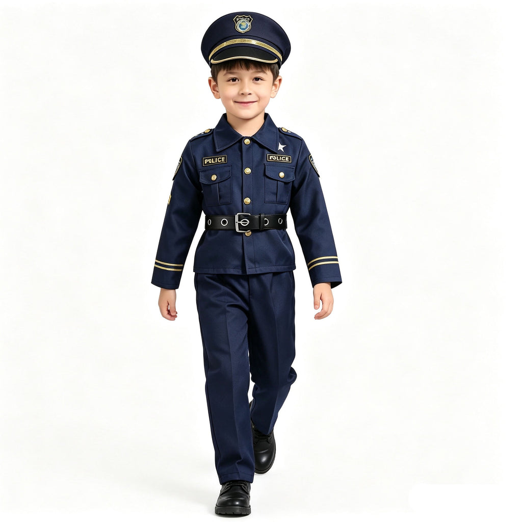 9‑Piece Kids Police Pretend Play Costume Set, Role Play Dress‑Up Outfit for Boys 3‑10 Years Old, Navy Blue