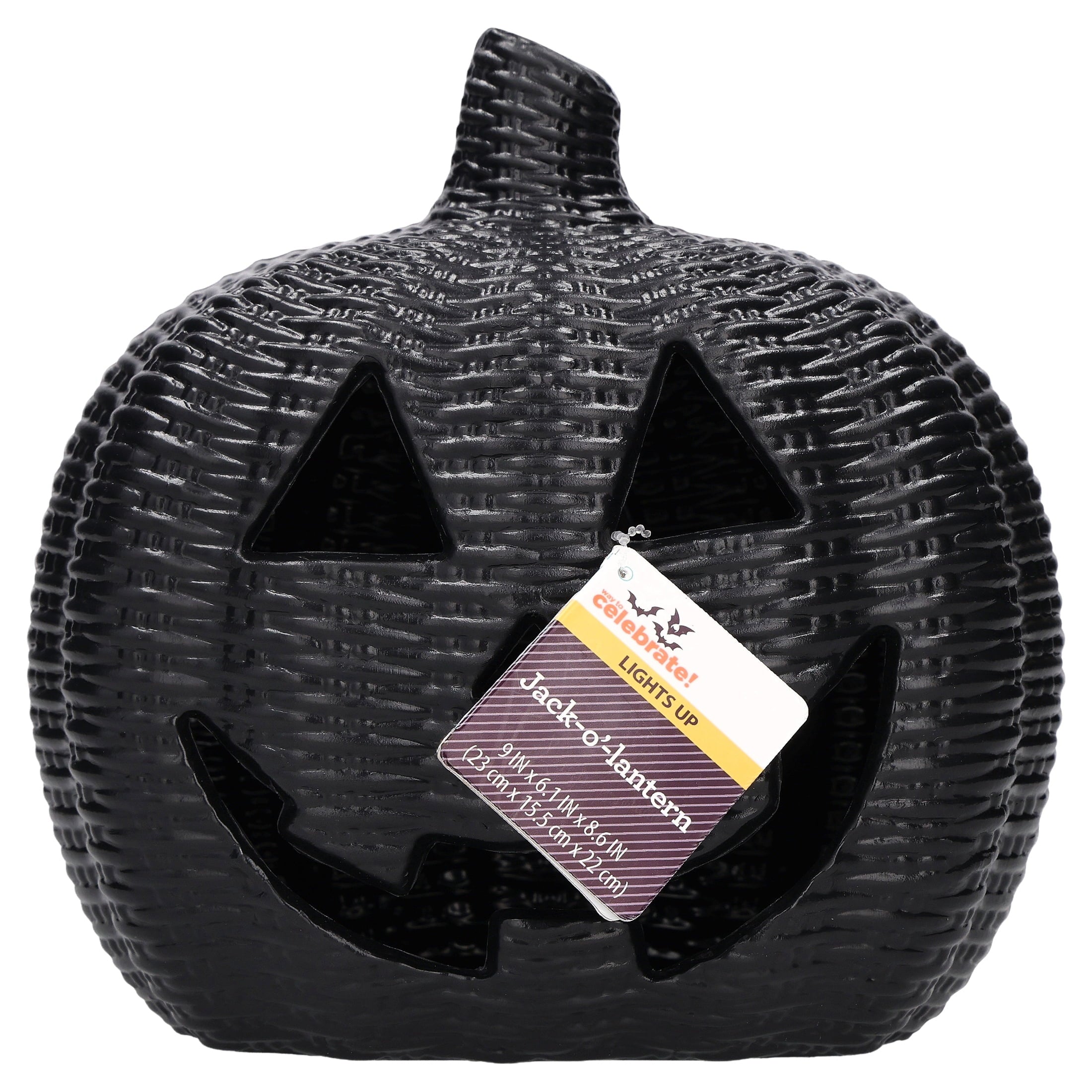 Light-Up Woven Jack-o'-Lantern Decoration, Black, 8.6", Halloween by Way To Celebrate