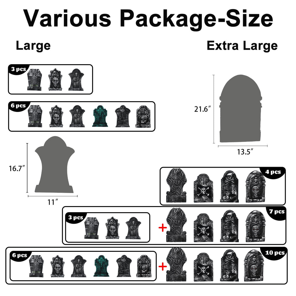 6 Pack L-Size 12'' x 17'' Halloween Foam RIP Graveyard Tombstones for Halloween Lawn Yard Party Decorations