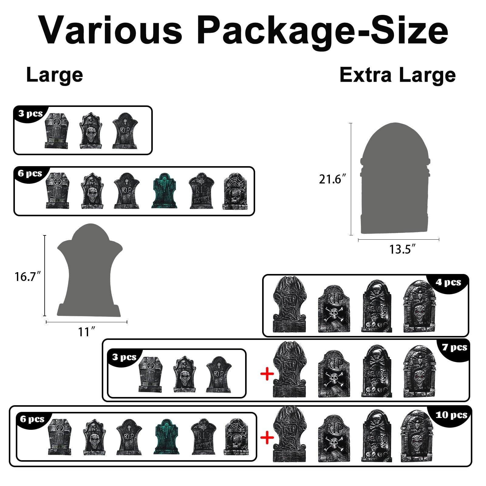 6 Pack L-Size 12'' x 17'' Halloween Foam RIP Graveyard Tombstones for Halloween Lawn Yard Party Decorations