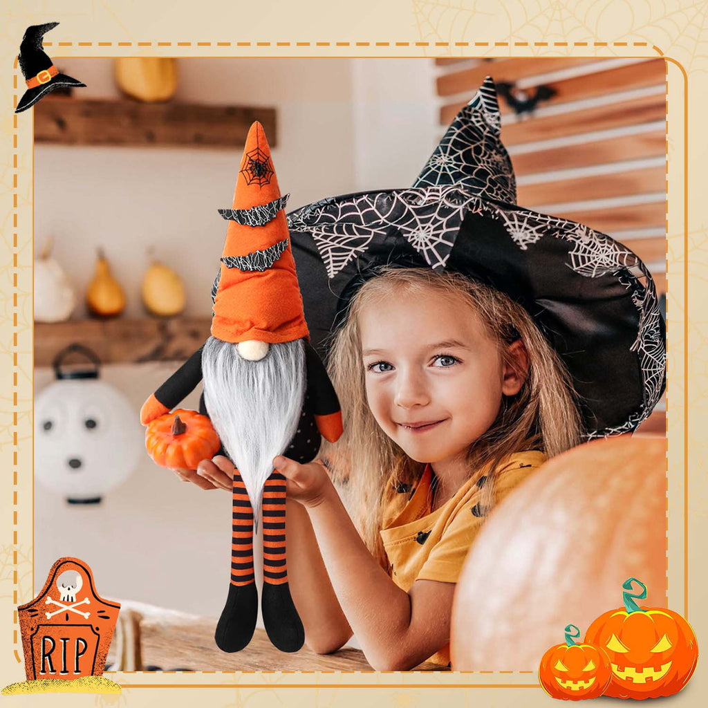 Ayieyill 2 Pack Halloween Gnomes Plush Decor, Halloween Gnome Decoration Gifts, Handmade Tomte Swedish Gnome Nisse Scandinavian Gnomes Orange