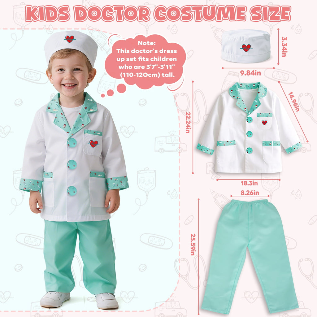 Doctor Costume for Kids Doctor Coat, Doctor Dress Up and Play Set 8 PCS with Real Stethoscope, Lab Coat Career Day Costume Kit for Toddlers Girls 3-12 - Pink