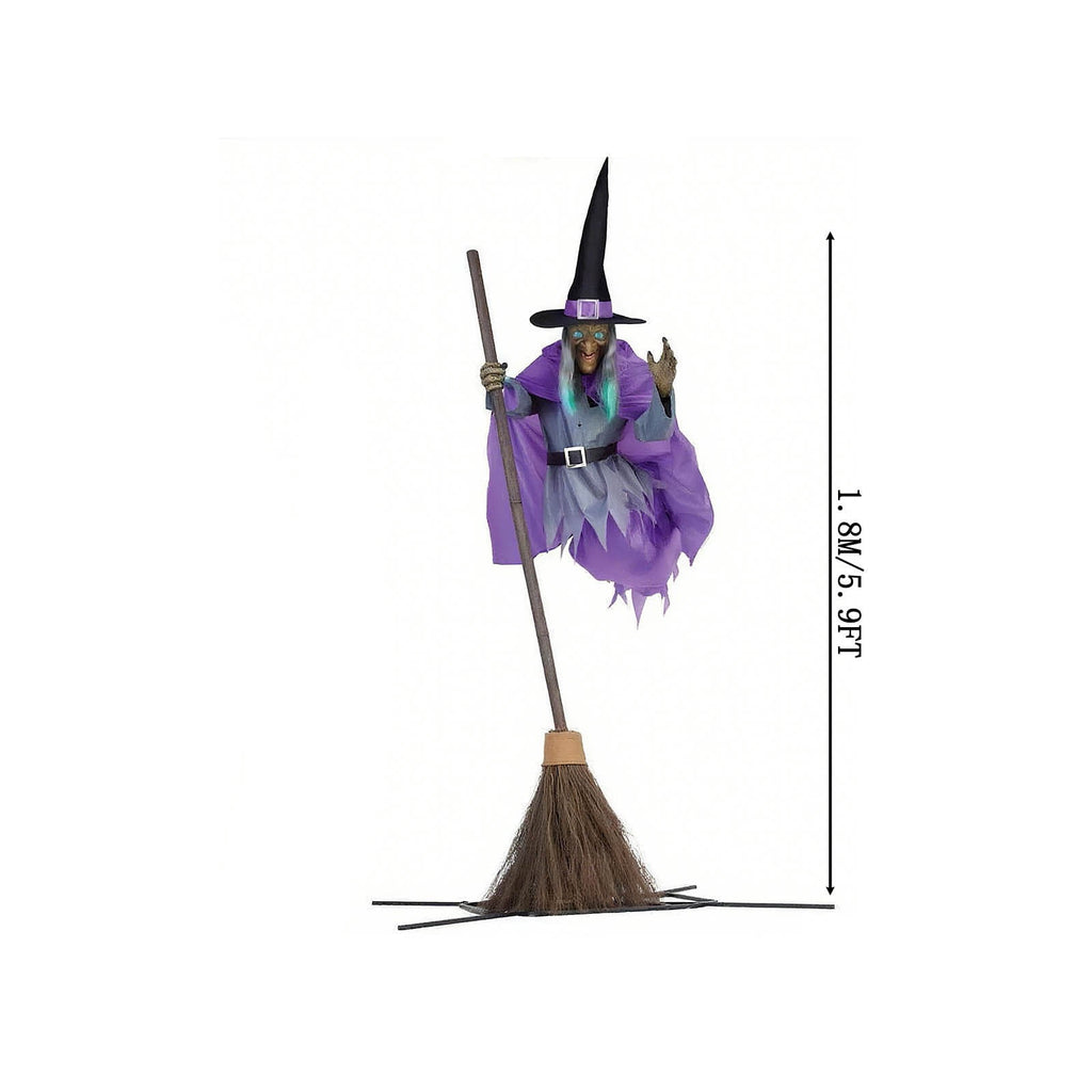 Halloween Flying Witch on Broom Decorations, 6 FT Animated Hovering Witch Animatronics Holding Sweeper Props with Scary Sounds and Lights, House Decor for Outside Indoor Garden Yard Lawn