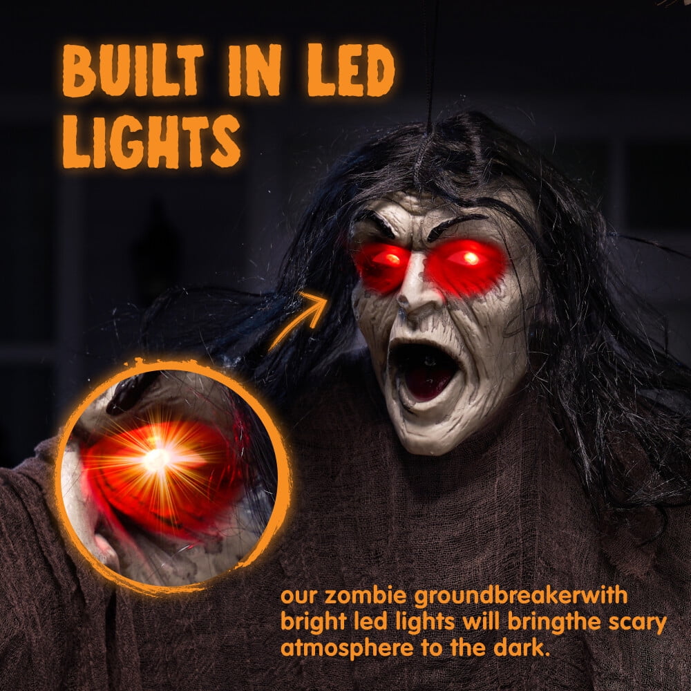 Joyfy Halloween Decorations Outdoor Groundbreaker Creepy Life Size Light Up Climbing Zombie Groundbreaker with Sound,Motion Activated Halloween Decorations Haunted House Decorations