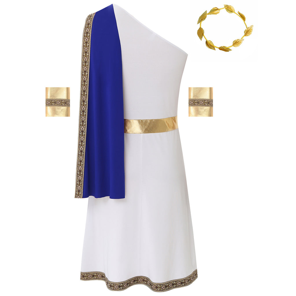 YiZYiF Mens Halloween Ancient Greek Cosplay Costume Roman Toga Caesar Party Fancy Dress Up Set Black S