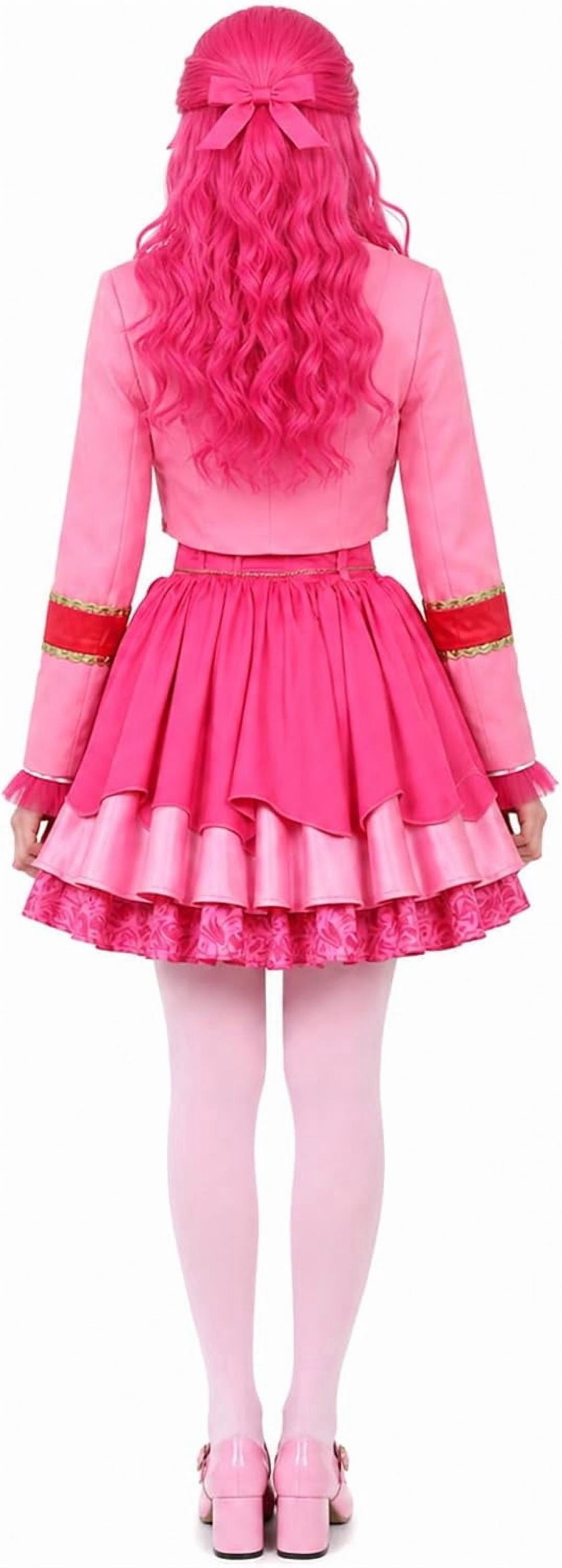 Guvpev G'irls Halloween Princess Costume, Pink Princess Dress Full Set with Heart Print Jacket, Shirt, Layered Skirt & Fuzzy Bag, Halloween Cosplay Outfits for Birthday Party & Fancy Dress Up
