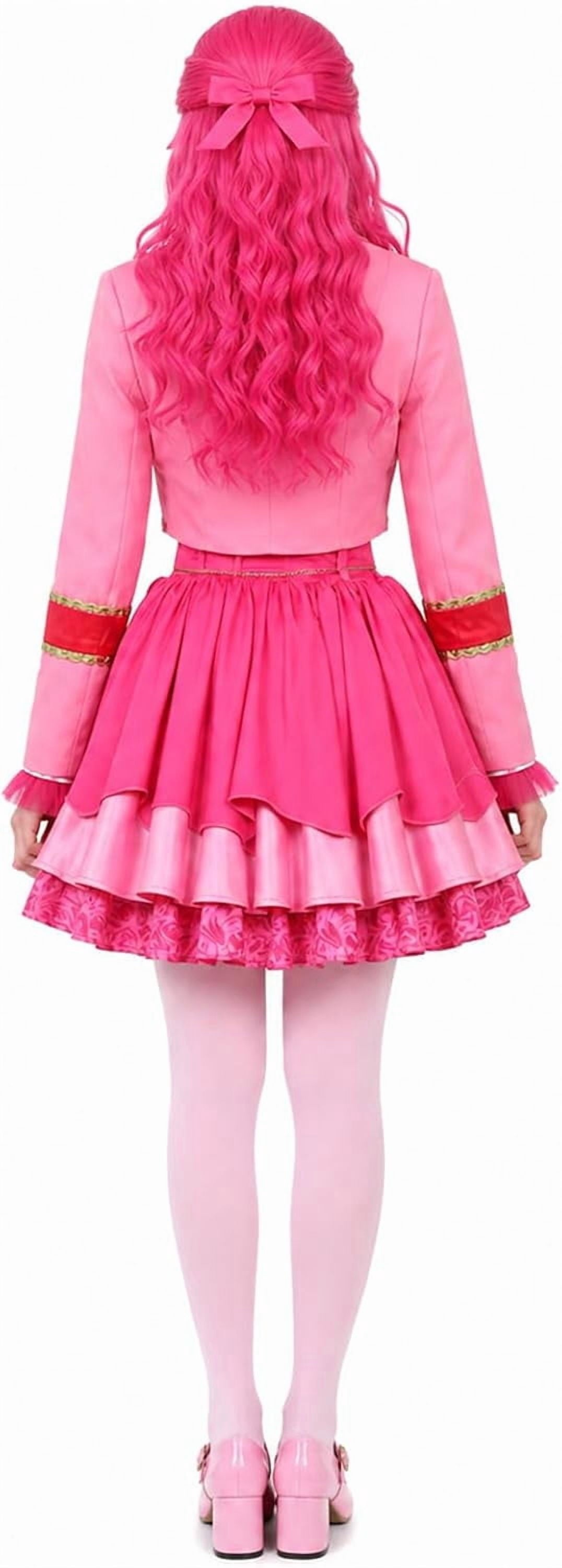 Guvpev G'irls Halloween Princess Costume, Pink Princess Dress Full Set with Heart Print Jacket, Shirt, Layered Skirt & Fuzzy Bag, Halloween Cosplay Outfits for Birthday Party & Fancy Dress Up
