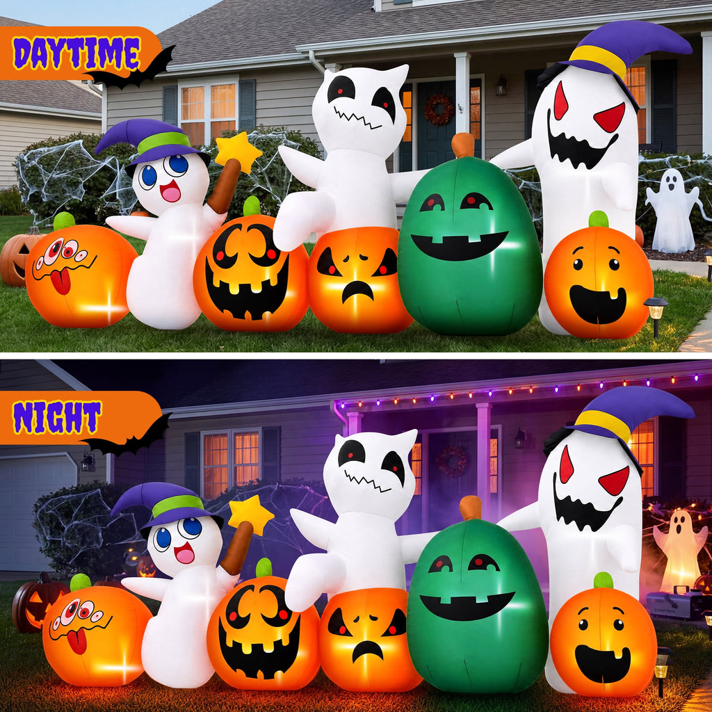 Firstness 7ft Long Halloween Inflatable with Lights,Pumpkin Ghost for Outdoor Decorations