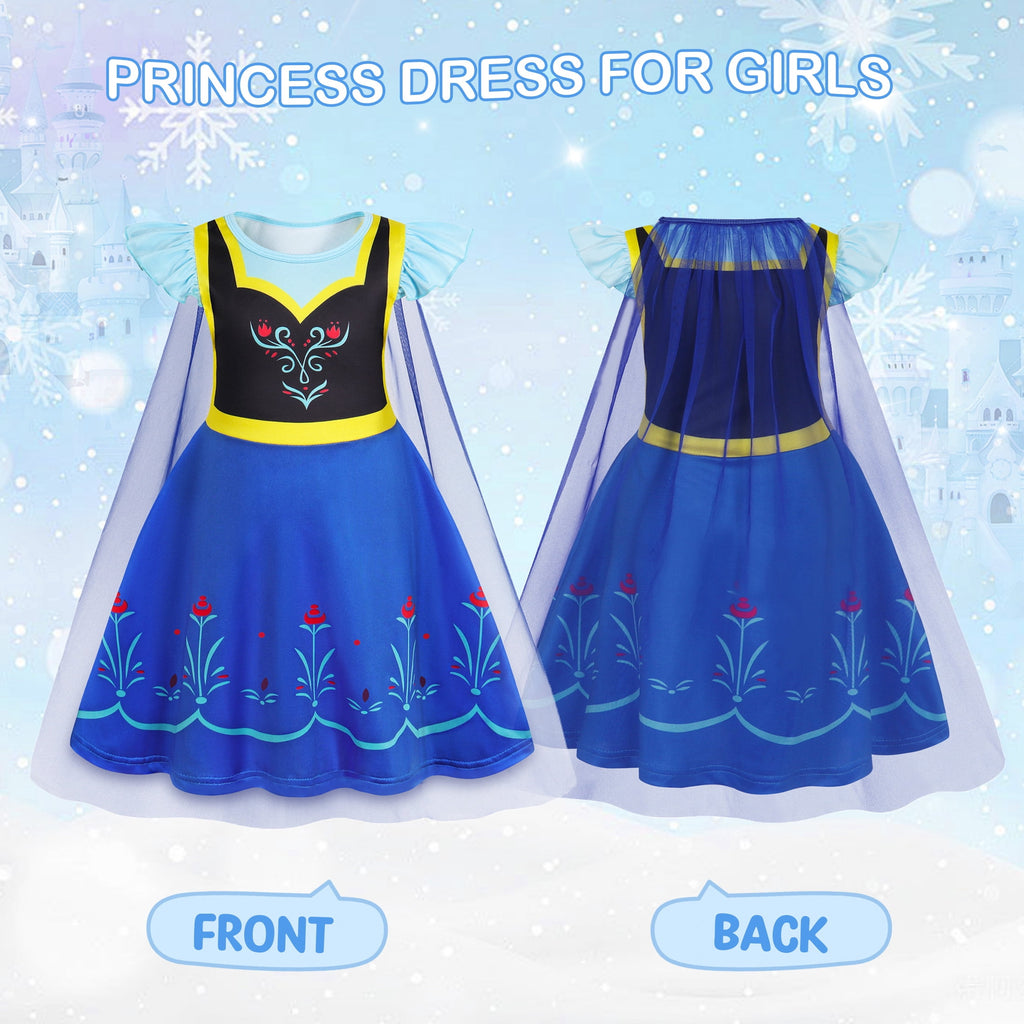 Benylion Girls Ice Princess Dress Halloween Cosplay Costumes With Tulle Cape Kids Birthday Party Dress up Outfit for 7-8 Years