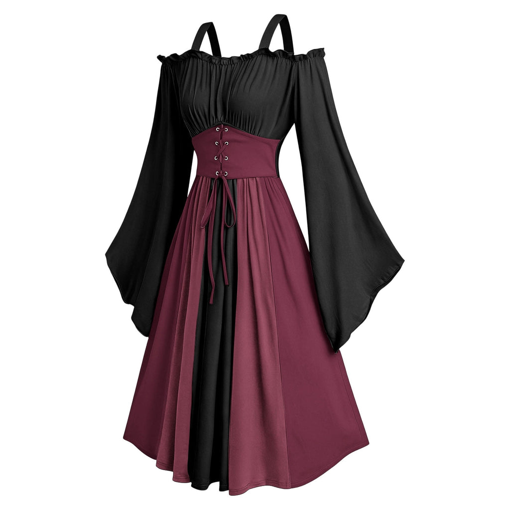 Gothic Dresses for Women Medieval Renaissance Halloween Costume Lace Up Corset High Low Ruffle Hem Square Neck Vintage Gown