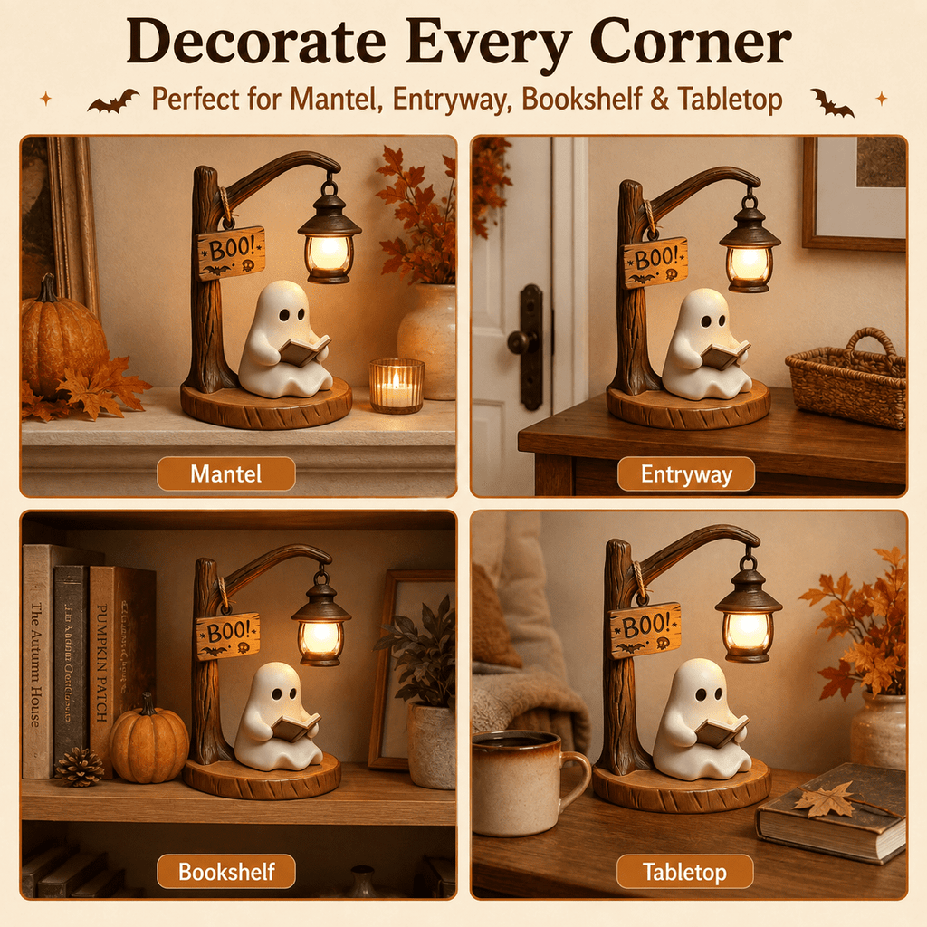Diceymbol Halloween Decorations and Fall Decor, Halloween Venue Decoration Ghost Props LED Illuminated Ghost Decorations for Tabletop, Mantel, Shelf Indoor Outdoor 9.05 inch