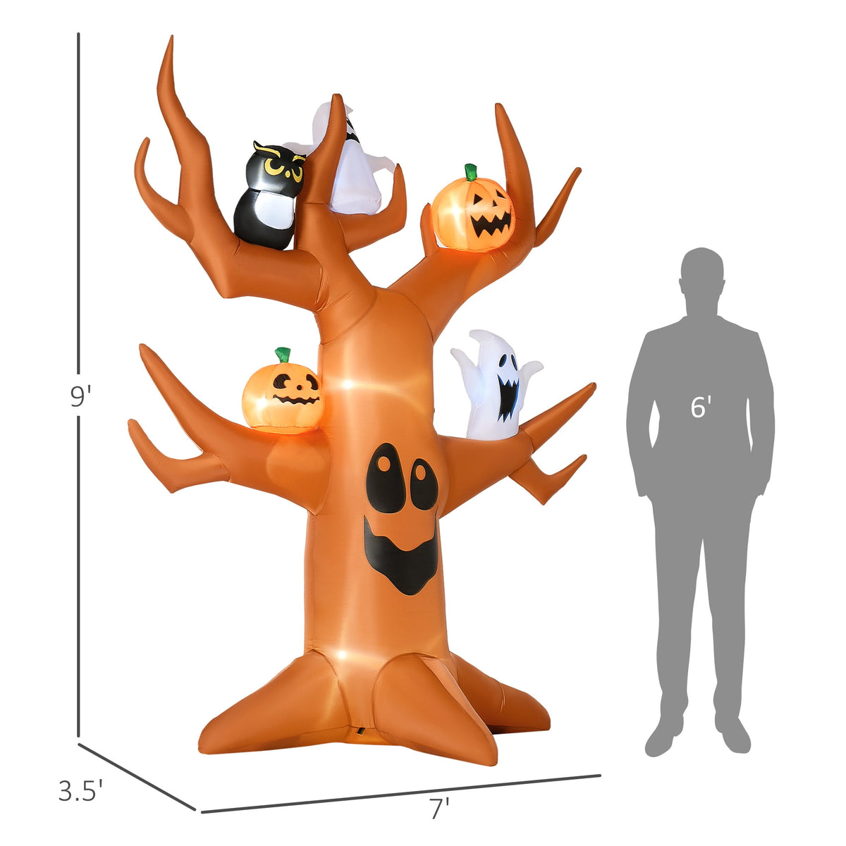 Outsunny 5' Halloween Inflatables Outdoor Decorations Ghost Tree with Pumpkins, Blow-Up LED Yard Decor Indoor Outdoor for Garden, Lawn, Party, Holiday