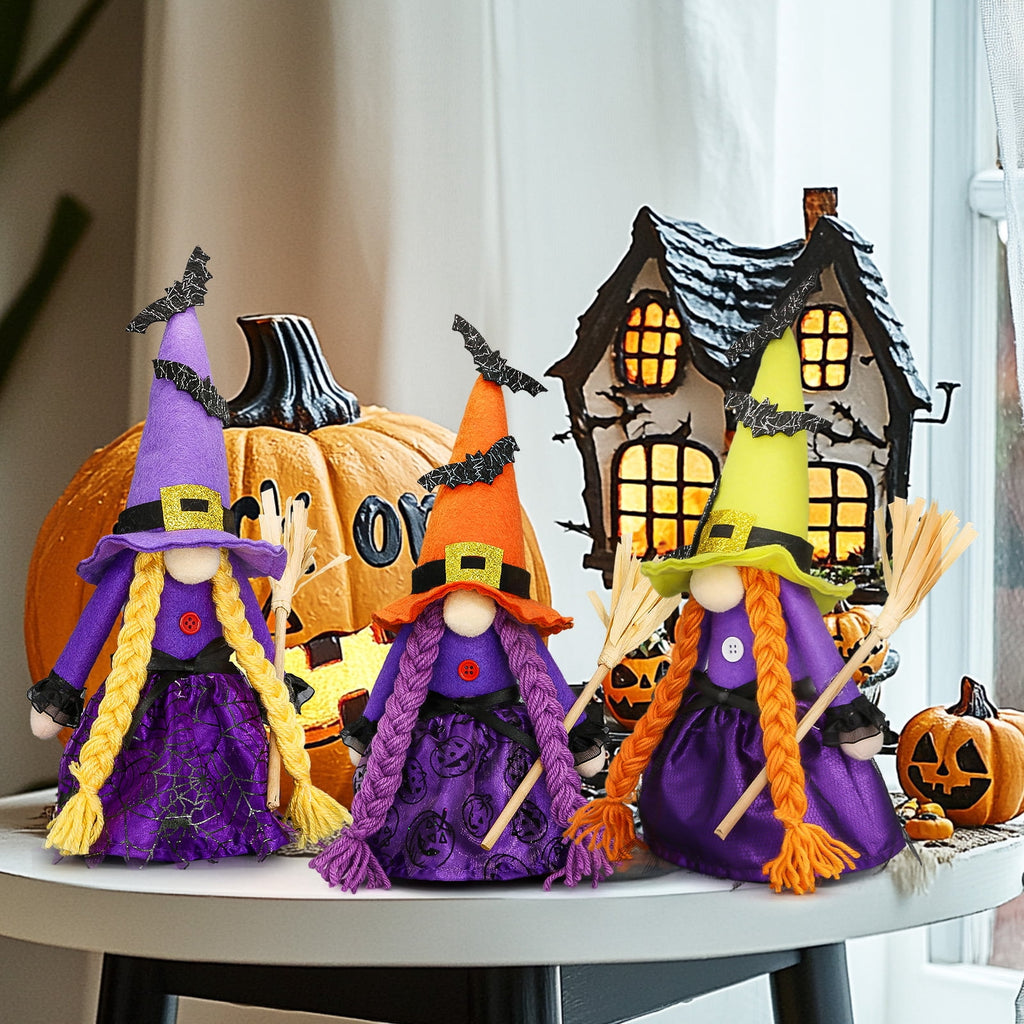 Molumo Halloween Gnomes Decorations Indoor, 3 Packs Handmade Cute Witch Hocus Pocus Halloween Decorations for Home, Office, Party, Funny Halloween Gifts