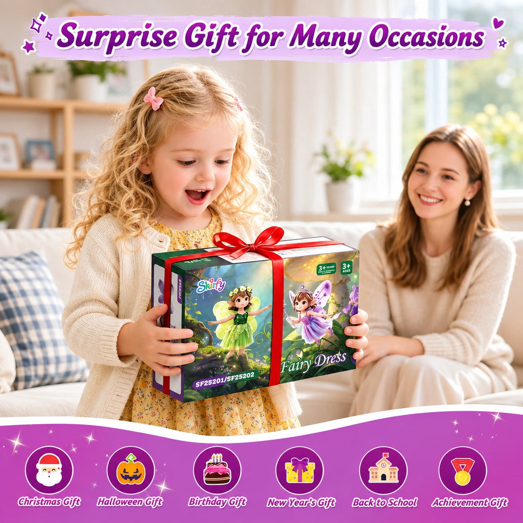 WonderStone Princess Dress for Girls, Fairy Costume Dress-Up with Luxury Accessories, Purple Tutu Outfit for Birthday Parties, Kids & Toddlers Ages 5-6