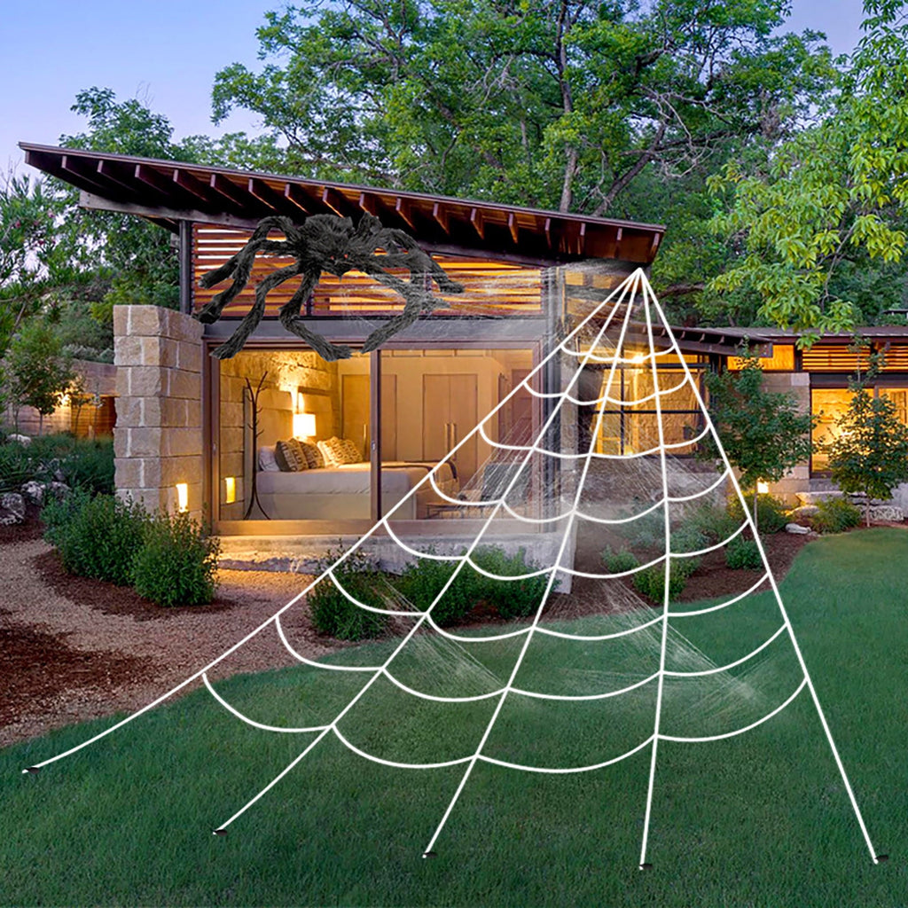 hengsof Halloween Triangular Spider Web Outdoor - Large, 16.4*16 ft | Outdoor Spider Web Decoration, Spider Webs Halloween Decorations Outdoor | Rope Spider Web Yard Outdoor