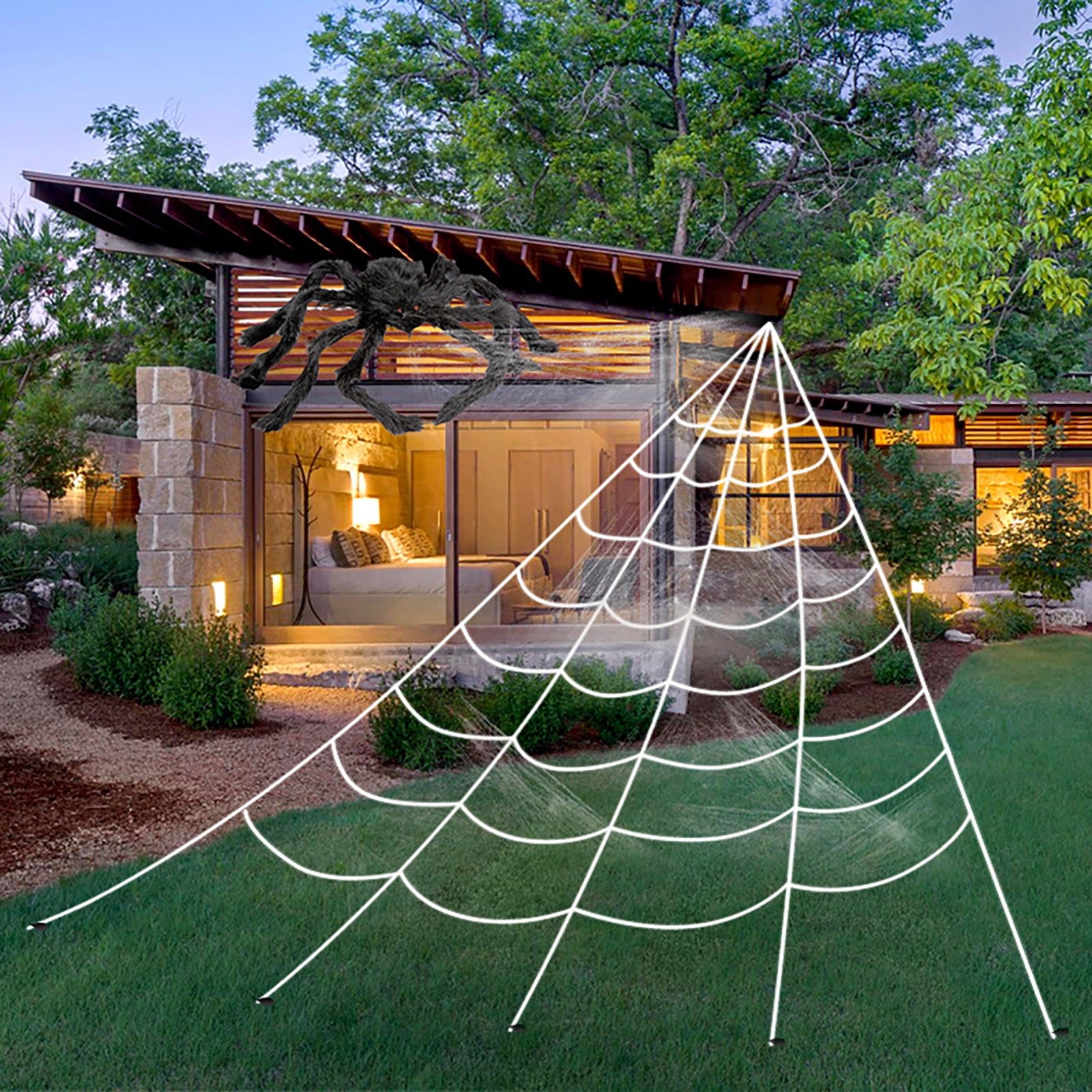 hengsof Halloween Triangular Spider Web Outdoor - Large, 16.4*16 ft | Outdoor Spider Web Decoration, Spider Webs Halloween Decorations Outdoor | Rope Spider Web Yard Outdoor