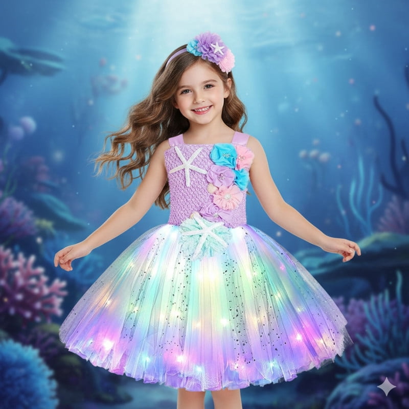 Jurebecia Princess Tutu Dress Girls Halloween Costume Color Led Light up for Birthday Party Kids 4T,3-4Years