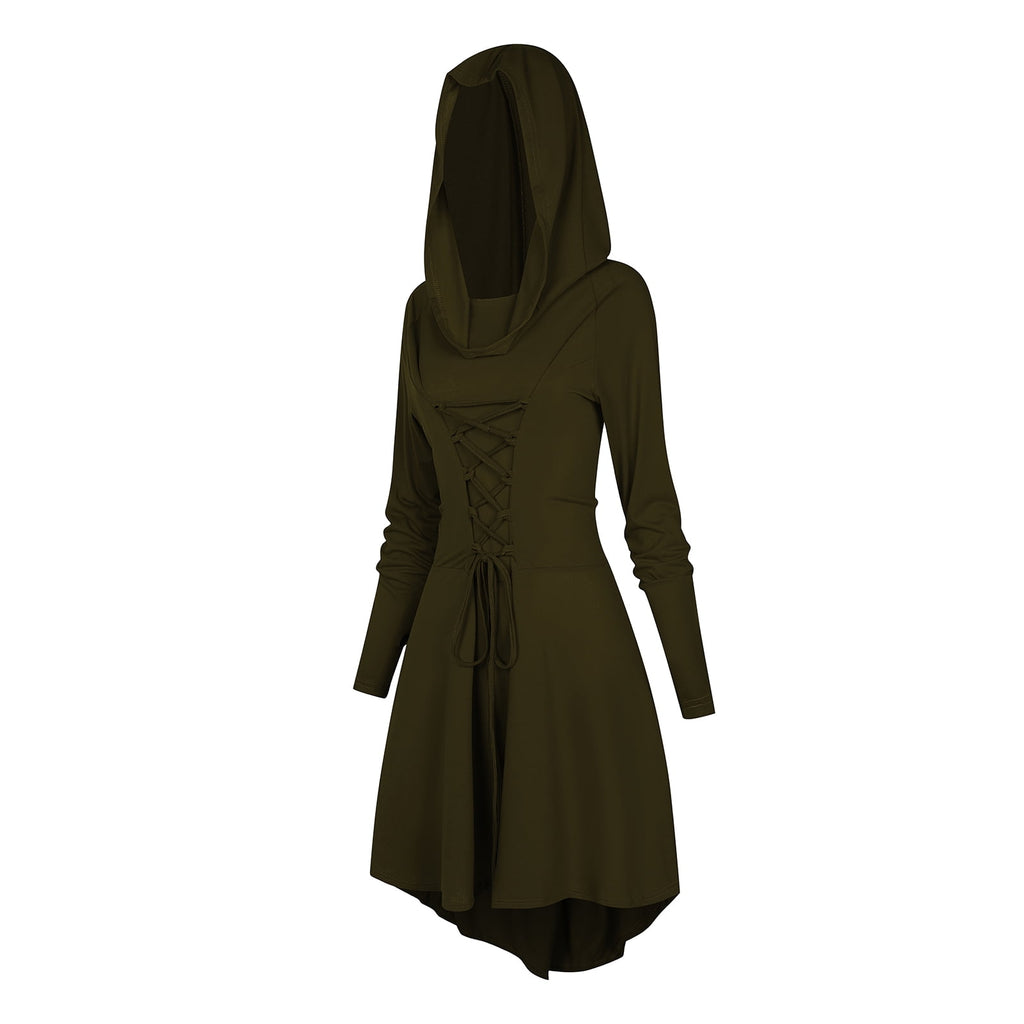 WASFDN Womens Renaissance Costumes Hooded Robe Lace Up Renaissance Dress Women Halloween Vintage Medieval Cloak(Green,L)