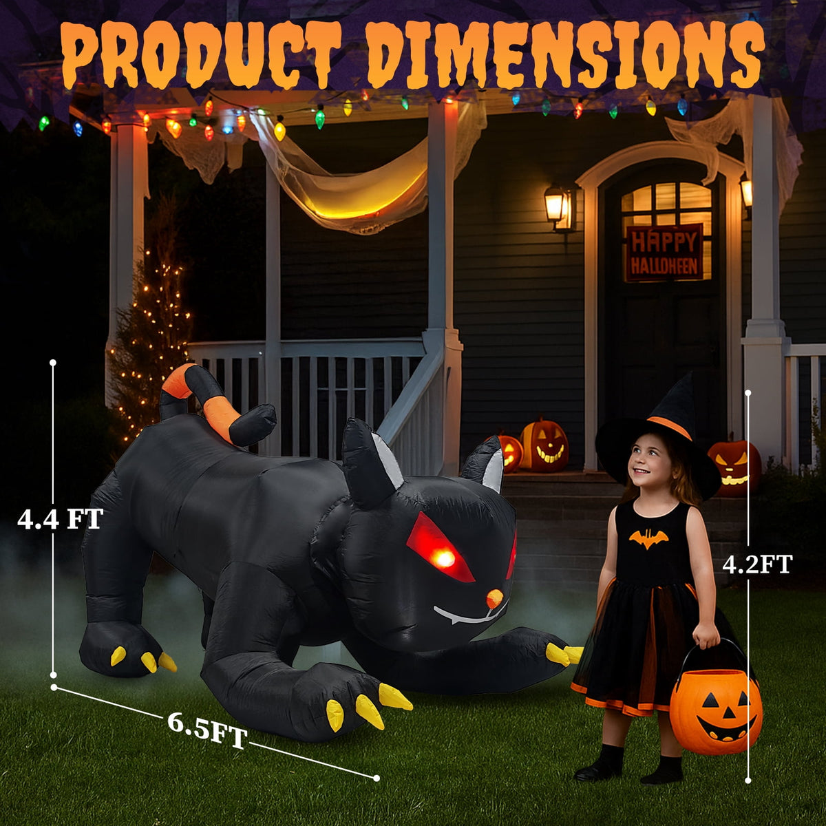 UBesGoo 6.5' Halloween Black Cat Inflatable Moving Head, Halloween Decorations Blow Up Yard Decor Built-in LEDs for Holiday Party