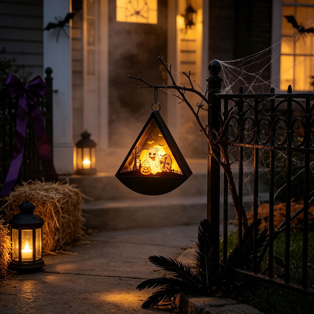 Cheapark Halloween Lanterns Decorations, Battery Operated Black Pumpkin Witch Lanterns, Flickering Light For Indoor Party Home Decor