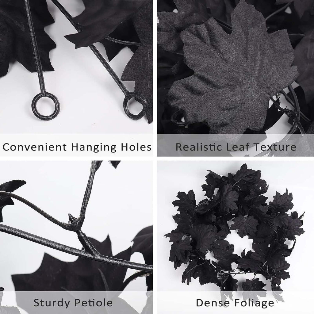 Halloween Garlands with Lights, 5.8 Ft Black Eucalyptus Garlands, Artificial Hanging Plants Vines, Faux Ferns Plant Fake Leaves Ivy Flowers Garlands for Garden Home Party Halloween Decorations Indoor