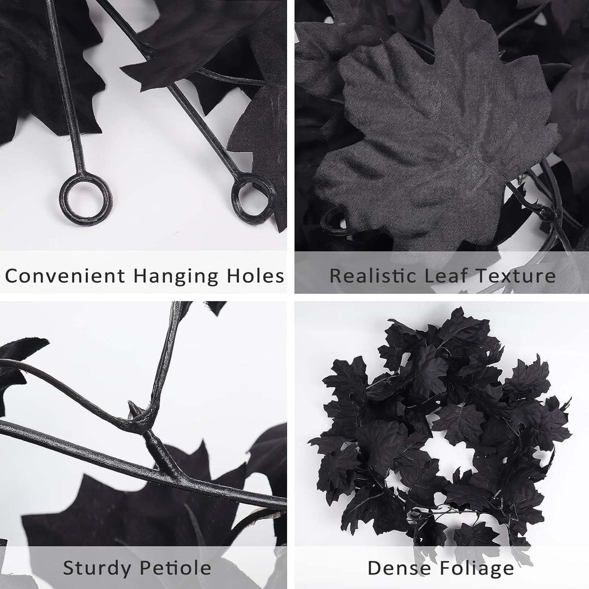 Halloween Garlands with Lights, 5.8 Ft Black Eucalyptus Garlands, Artificial Hanging Plants Vines, Faux Ferns Plant Fake Leaves Ivy Flowers Garlands for Garden Home Party Halloween Decorations Indoor