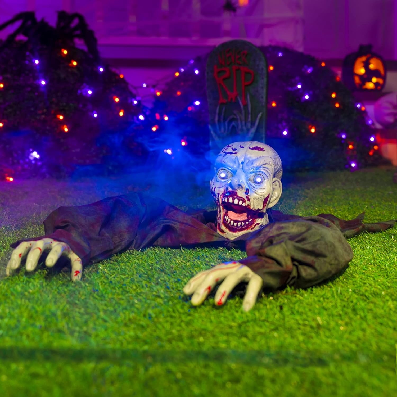 Joyfy Halloween Decorations Outdoor Groundbreaker Creepy Life Size Light Up Climbing Zombie Groundbreaker with Sound,Motion Activated Halloween Decorations Haunted House Decorations
