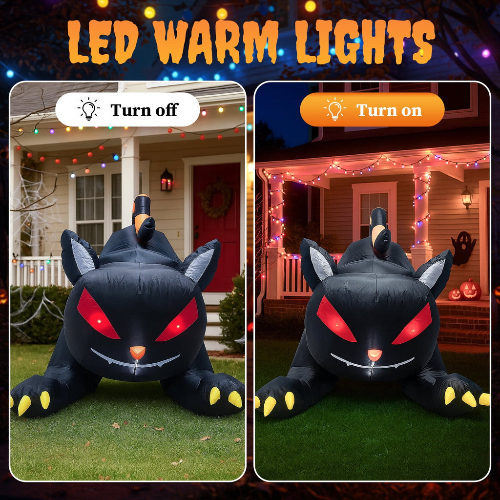 UBesGoo 6.5' Halloween Black Cat Inflatable Moving Head, Halloween Decorations Blow Up Yard Decor Built-in LEDs for Holiday Party