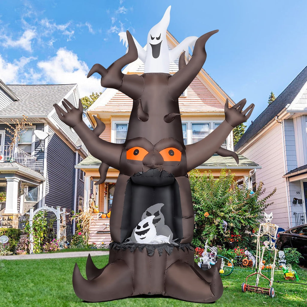 GOOSH Halloween Inflatables 9 FT Animated Halloween Tree Inflatables with Built-in LED lights, Scary Spooky Tree Inflatable with White Ghost, Outdoor Halloween Decorations for Halloween Holiday Party