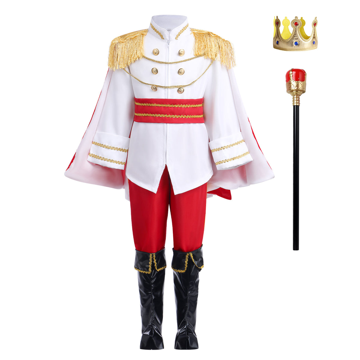 IBTOM CASTLE Boys Prince Charming Costume Halloween Cosplay Dress up Birthday Party Medieval Royal Prince Outfits for Toddler Child 3-4 Years Red 4pcs