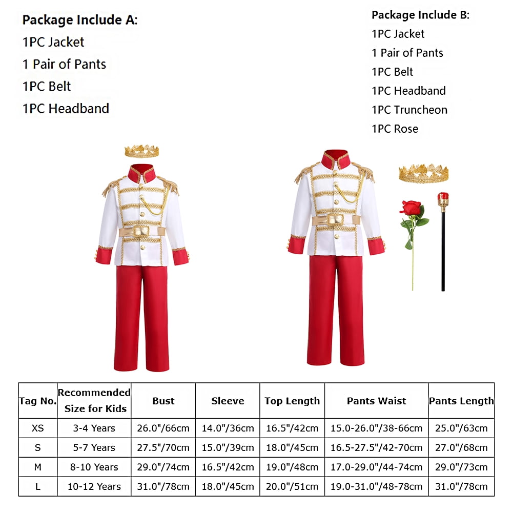 IBTOM CASTLE Boys Prince Charming Costume Halloween Cosplay Dress up Birthday Party Medieval Royal Prince Outfits for Toddler Child 3-4 Years Red 4pcs