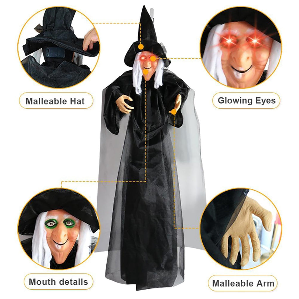ZTTD Life Size Hanging Witch Halloween Decor (71 Inches) | Sound & Touch Activated Talking Halloween Decorations | Witch Props Excellent Choice for Haunted House | Indoor & Outdoor Animated Prop
