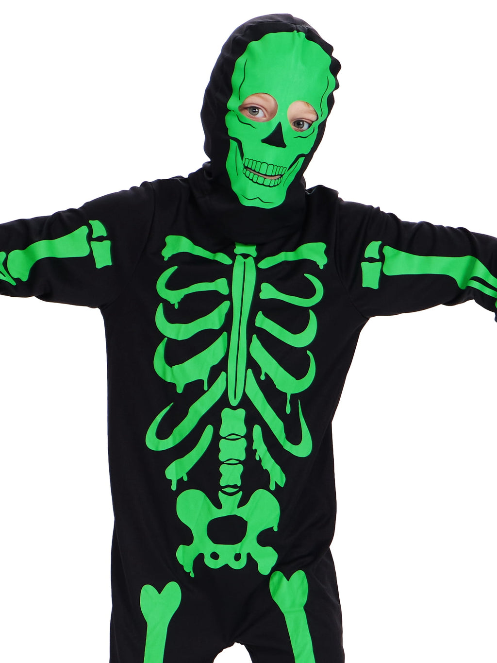 Kids Boys Halloween Skeleton Costume Glowing in The Dark with Mask Gloves Fancy Dress Outfit Green 4-12 Years