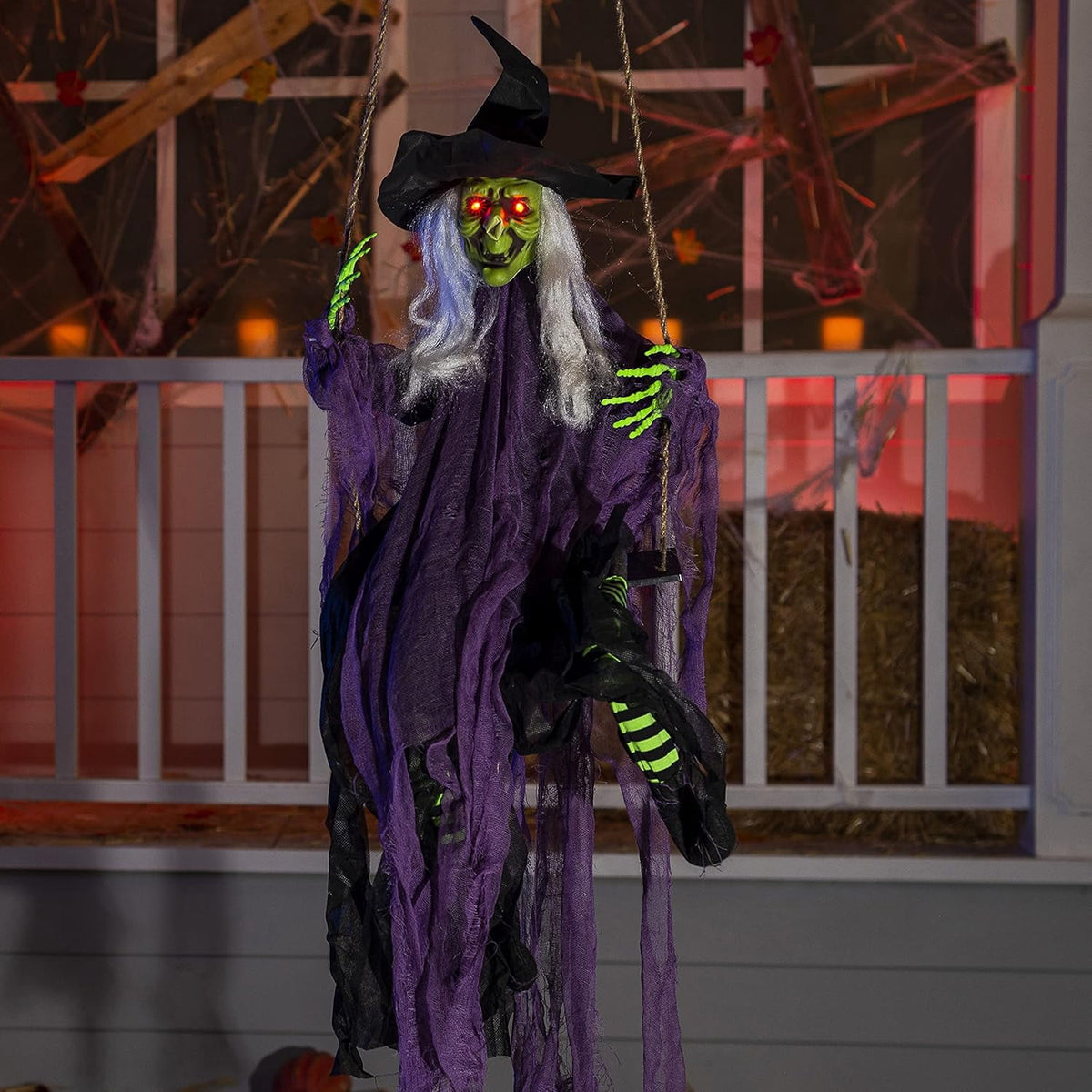 Joyfy 2 Packs Halloween Decorations Outdoor Hanging Swinging Skeleton Ghosts,3 ft Light Up Creepy Grim Reaper Decorations for Halloween Hanging Decorations Indoor Outdoor Yard