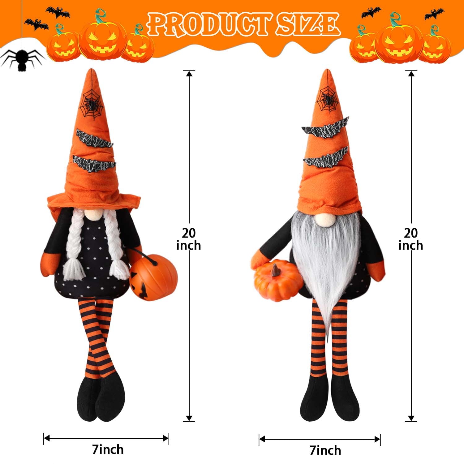 Ayieyill 2 Pack Halloween Gnomes Plush Decor, Halloween Gnome Decoration Gifts, Handmade Tomte Swedish Gnome Nisse Scandinavian Gnomes Orange