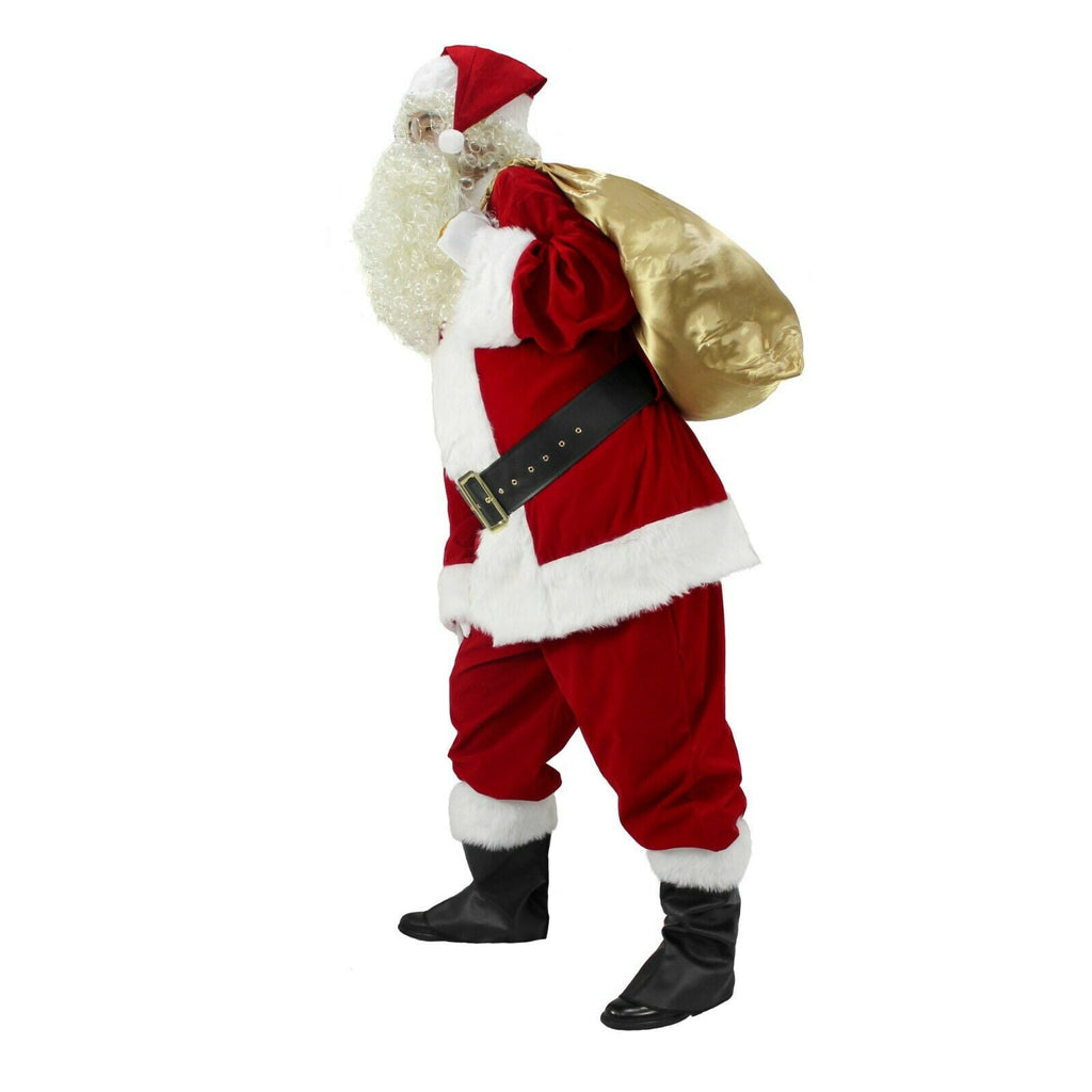 Men's Santa Claus Costume 11PCS. Christmas Velvet Adult Deluxe Santa Suit -3XL