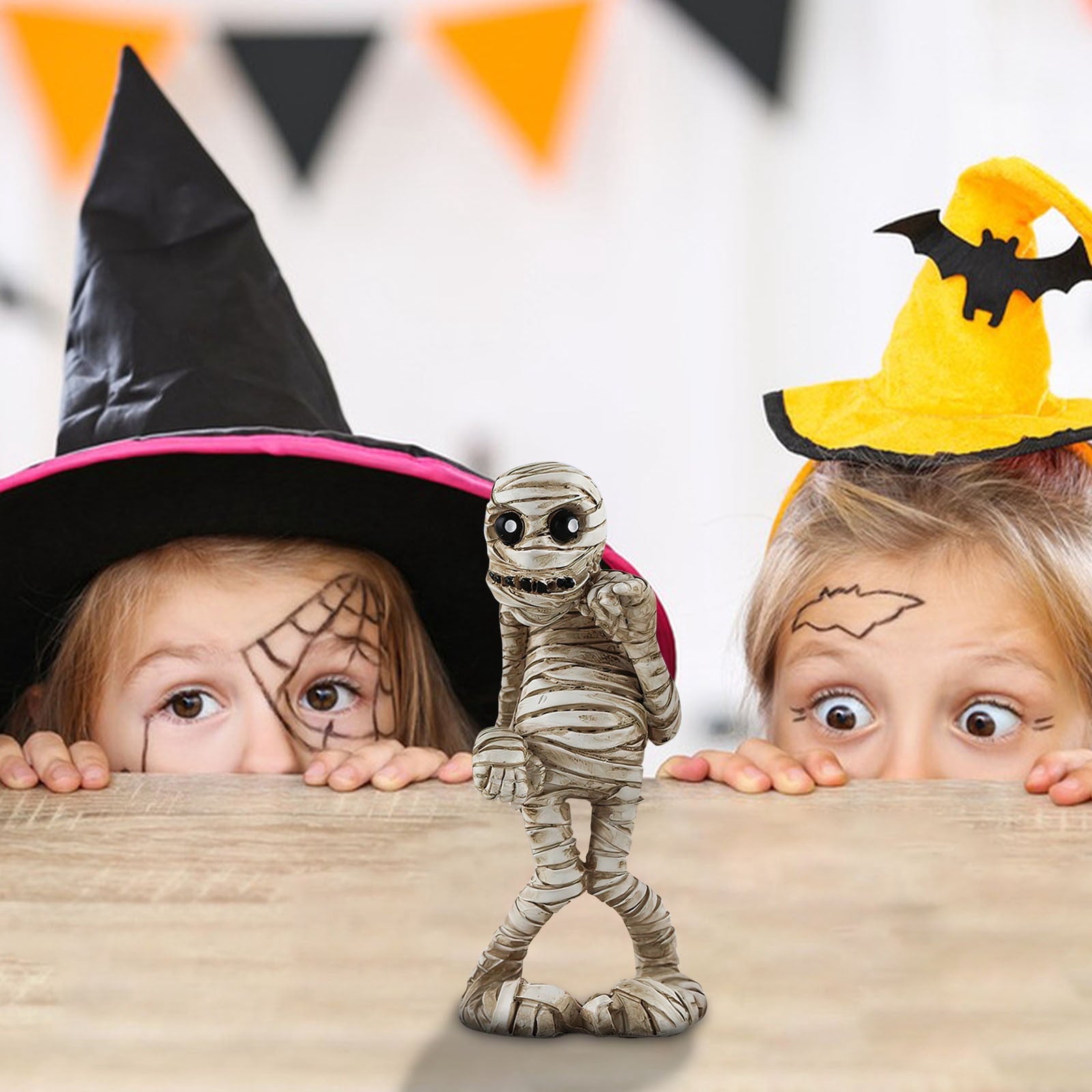 Holloyiver Halloween Mummy Statues, Scary Prop Mummy Stands and Walks Figurines, Realistic Mummy Halloween Decorations Indoor Resin Witch Table Decor