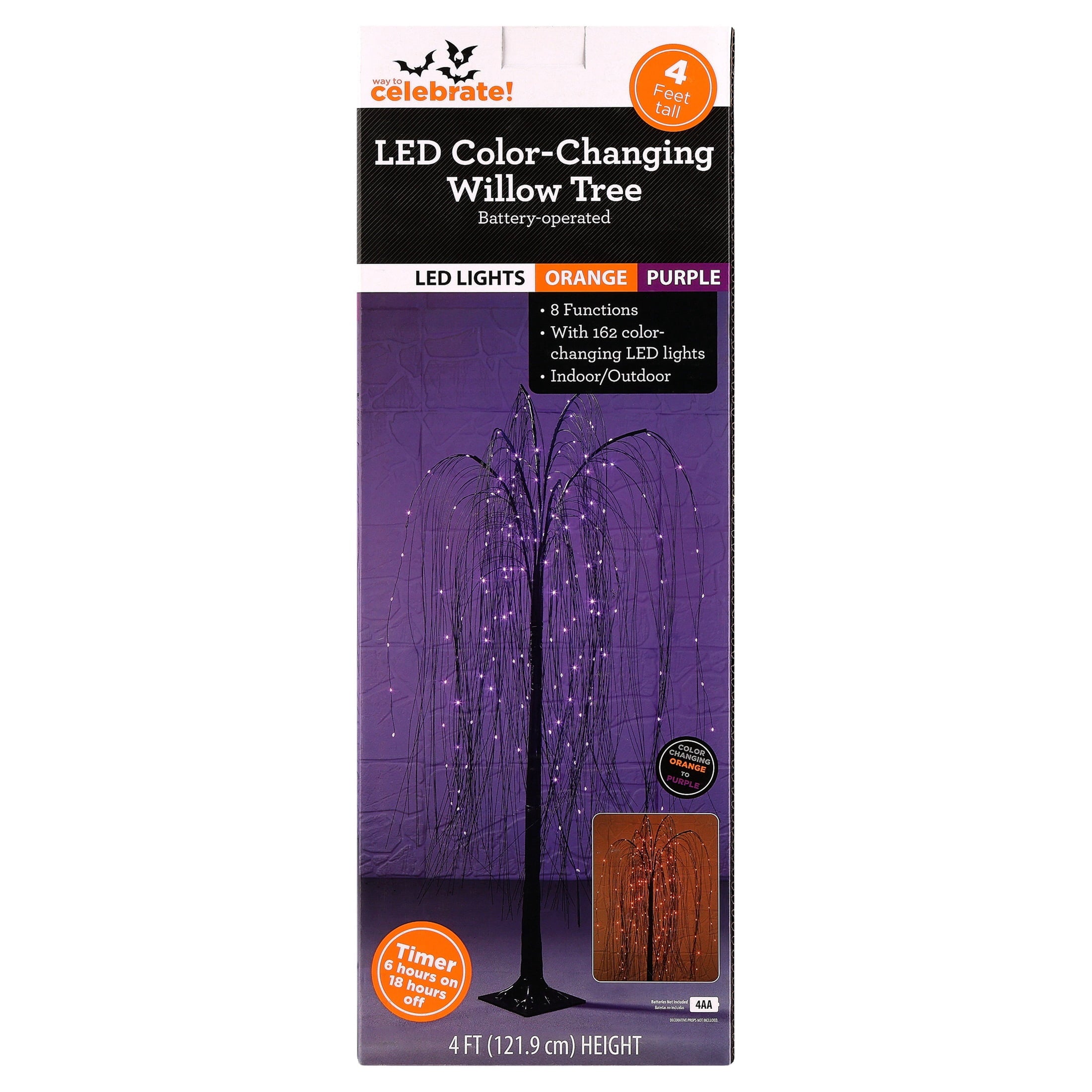 Indoor/Outdoor Battery-Operated 8-Function LED Color-Changing Willow Tree, Orange and Purple, 48", Halloween by Way To Celebrate